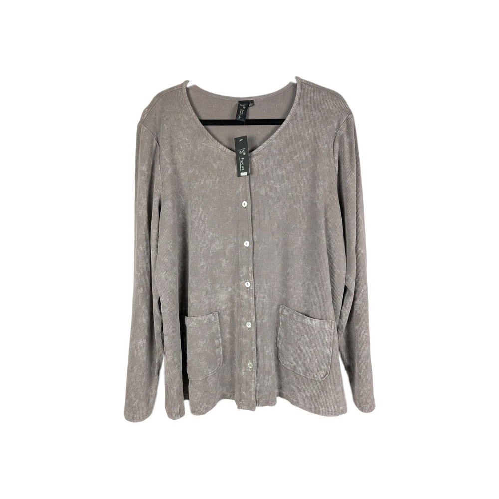 Focus Casual Life Mineral Wash Button Front Cotton Cardigan Jacket Top Pockets L